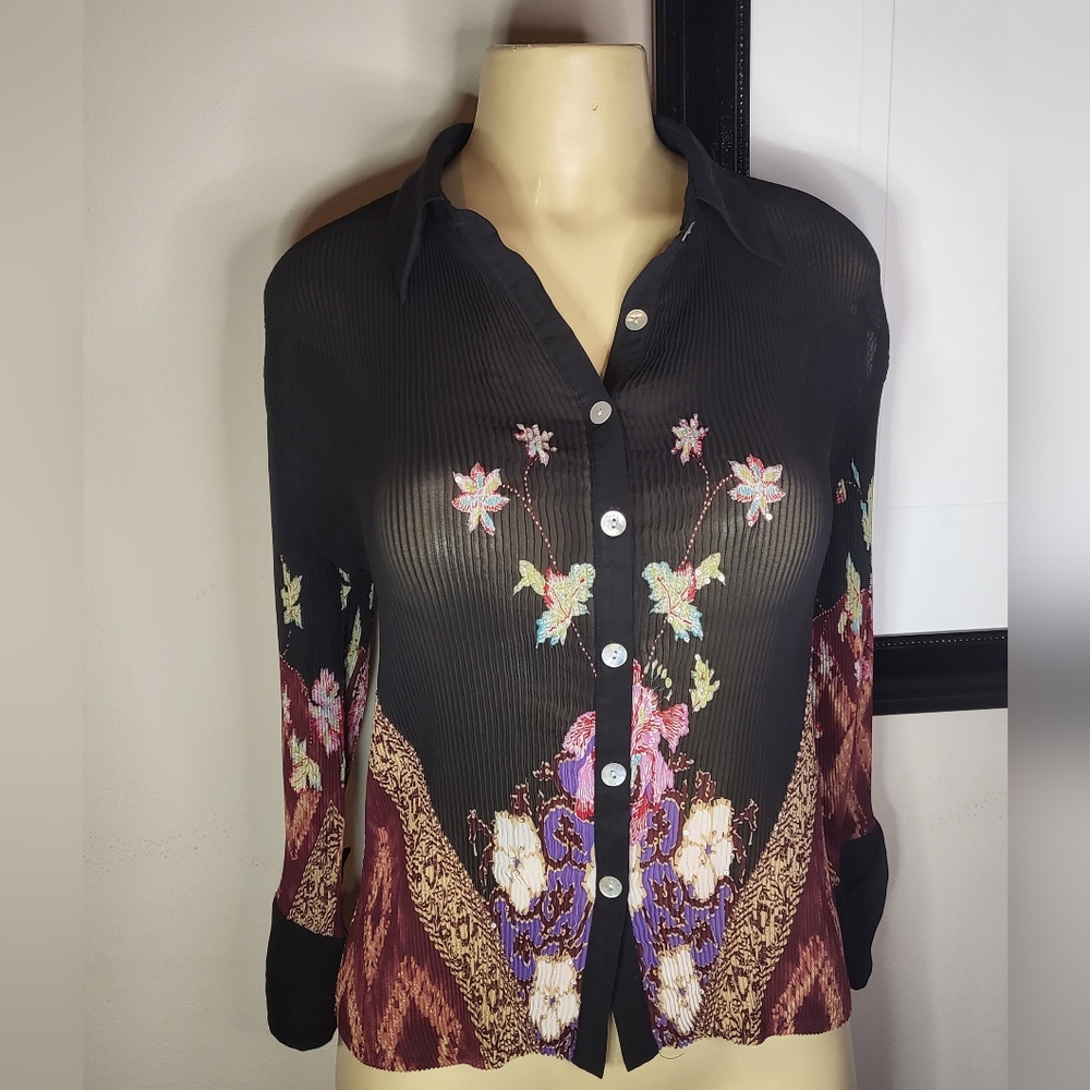 Y2k Alberto Makali blouse pretty unique piece long sleeve black Sheer